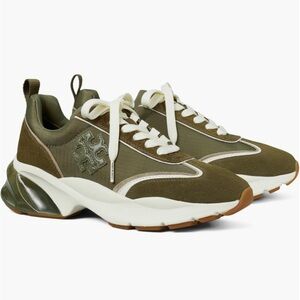 Tory Burch Olive Green and White Chunky Sneakers